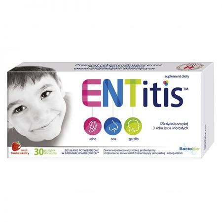 ENTitis, smak truskawkowy, powyżej 3 lat, 30 pastylek do ssania