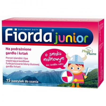 Fiorda Junior o smaku malinowym 15 pastylek do ssania
