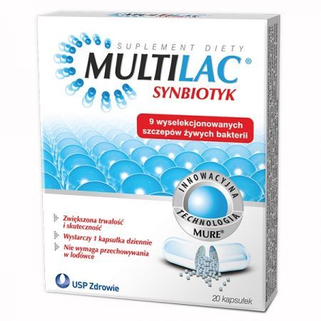 Multilac, synbiotyk (probiotyk + prebiotyk), 20 kapsułek