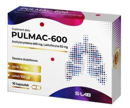 Pulmac 600, acetylocysteina + selen + cynk, 10 kapsułek