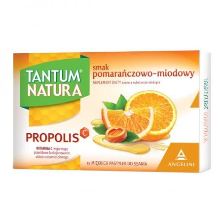 Tantum Natura, smak pomarańczowo-miodowy, 15 pastylek do ssania, z propolisem i witaminą C