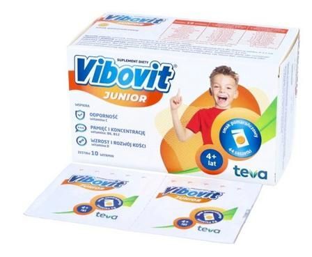 Vibovit Junior, dla dzieci w wieku od 4 do 12 lat, smak pomarańczowy, 44 saszetki